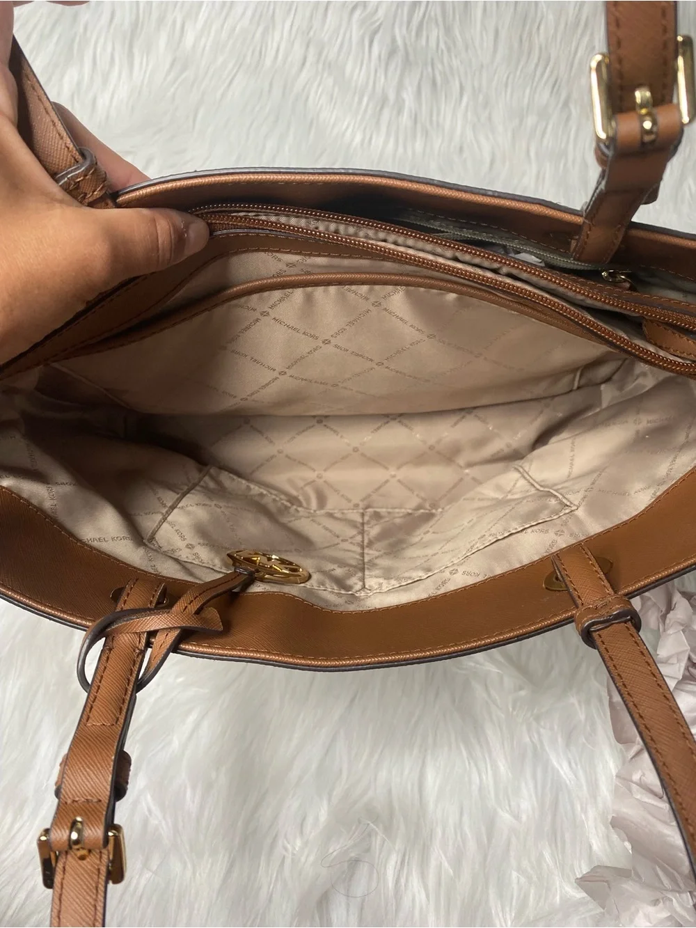 Michael Kors Tan and Cream Logo Canvas Tote